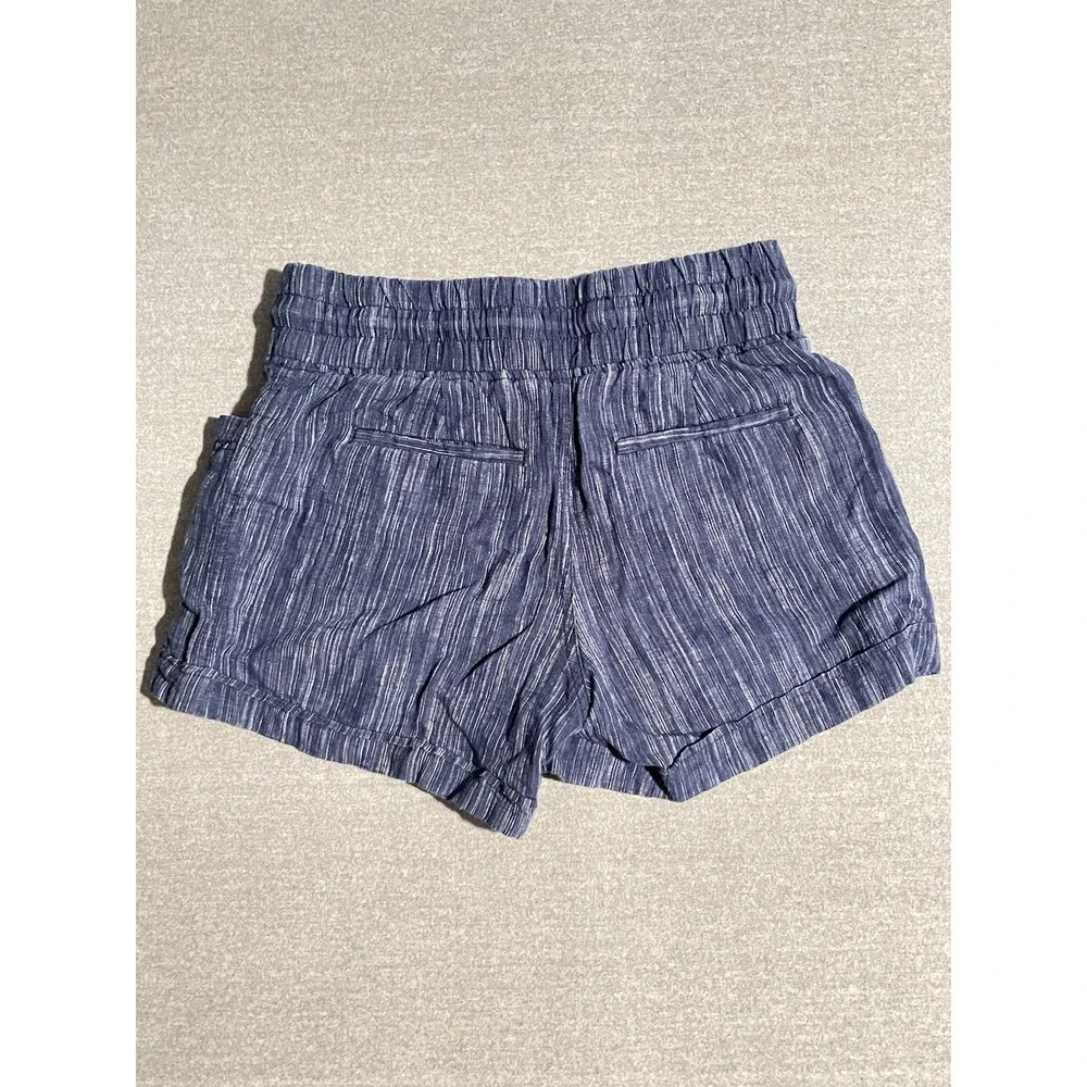 Athleta Blue Drawstring Lounge Shorts Womens Size 2 Linen Blend Casual Coastal